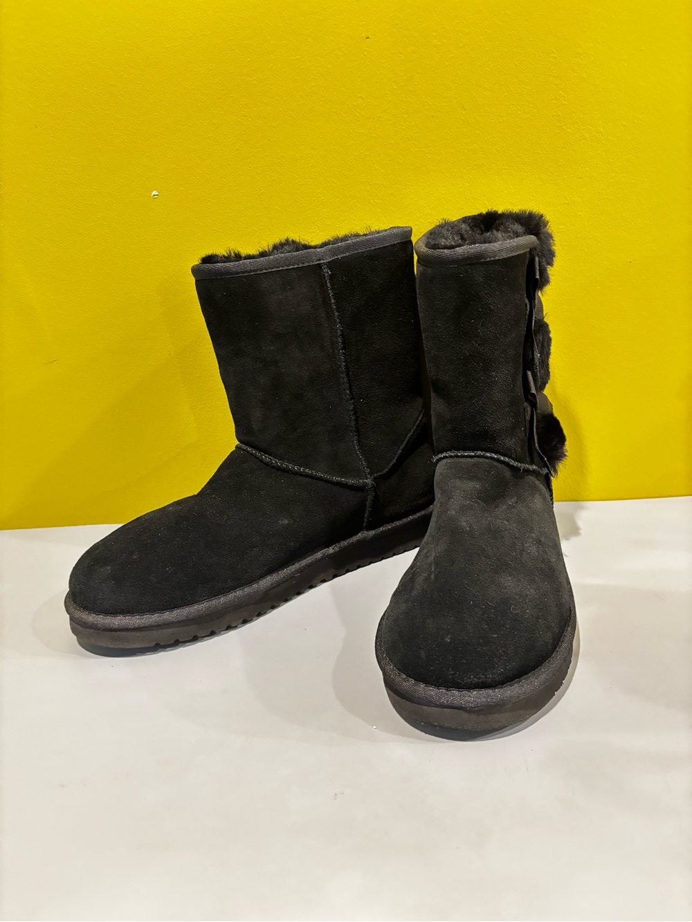 Koolaburra Black Suede Short Fur-Trim Booties